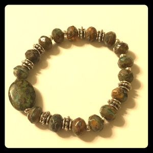 Czech Glass, African Turquoise and Silver Bracelet